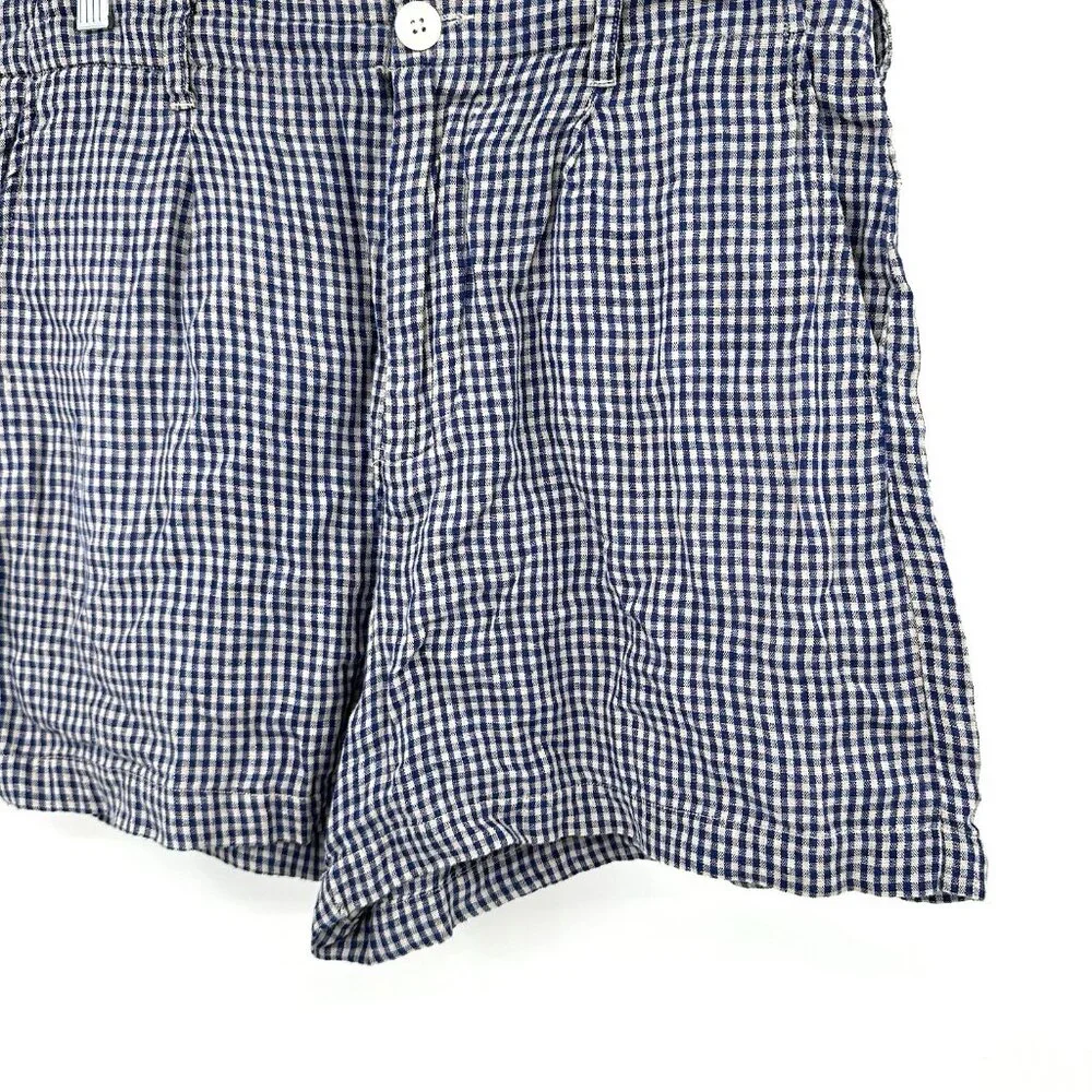 ALEX MILL shorts high waist 100% linen check gingham mom pockets blue gray 8 - Picture 3 of 6